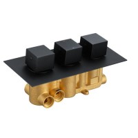 Zana Matt Black Triple Control Square  Concealed Valve - 3 Outlet