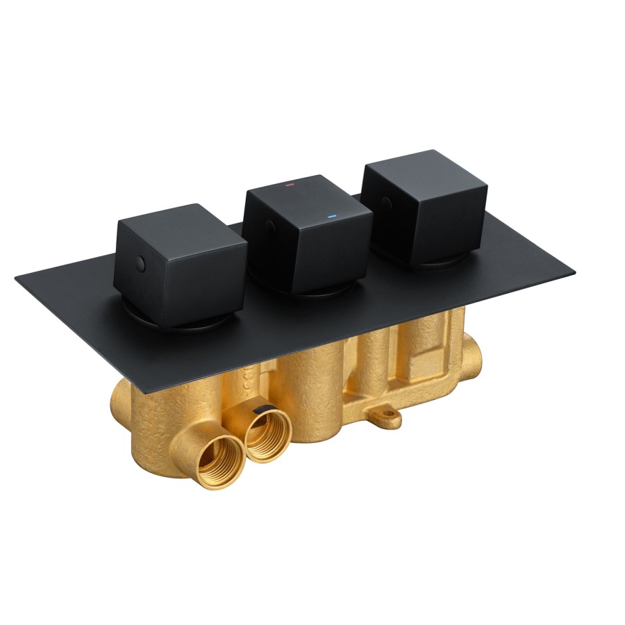 Zana Matt Black Triple Control Square  Concealed Valve - 3 Outlet