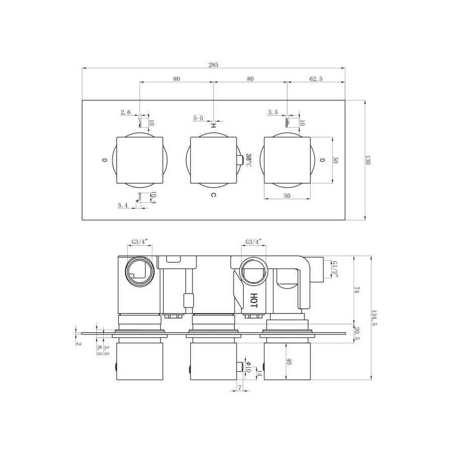Zana Matt Black Triple Control Square  Concealed Valve - 3 Outlet