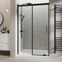 GRADE A1 - Black 1200mm Frameless Sliding Shower Door- Aqulia 