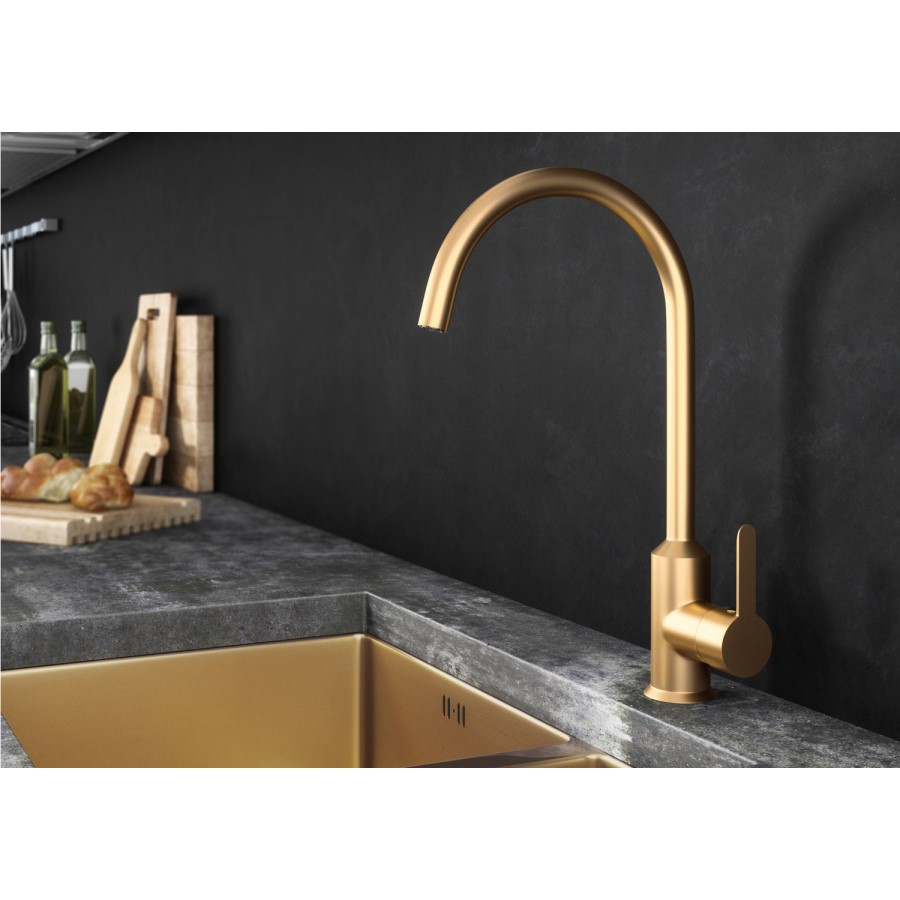 GRADE A1 - Box Opened Enza Adelaide Brushed Gold Single Lever Mixer Kitchen Tap