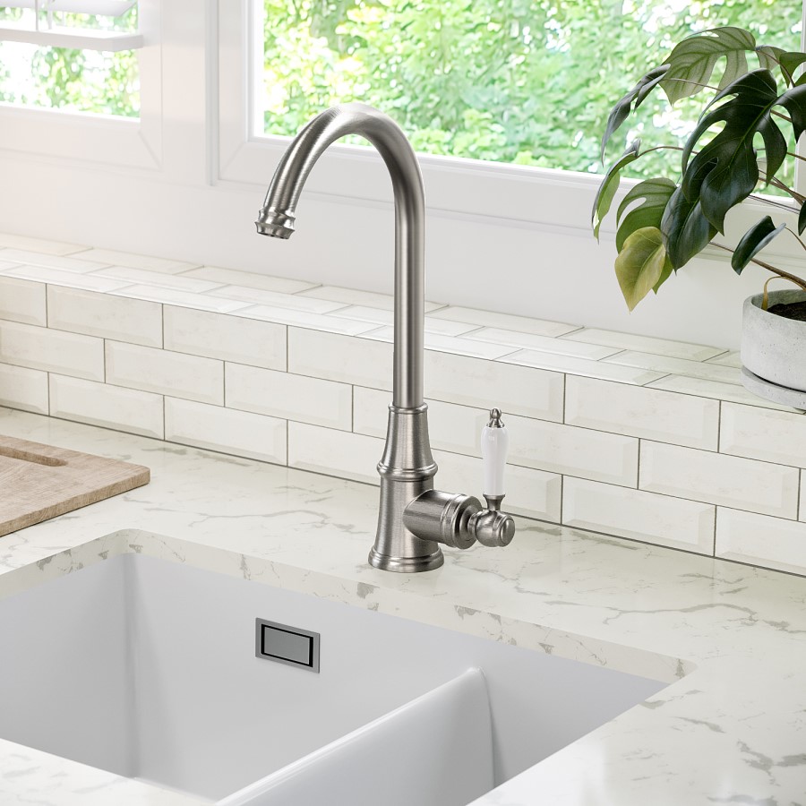 GRADE A1 - Box Opened Taylor & Moore Hastings Traditional Kitchen Mixer Tap with Swivel Spout & Single Lever - Brushed Nickel