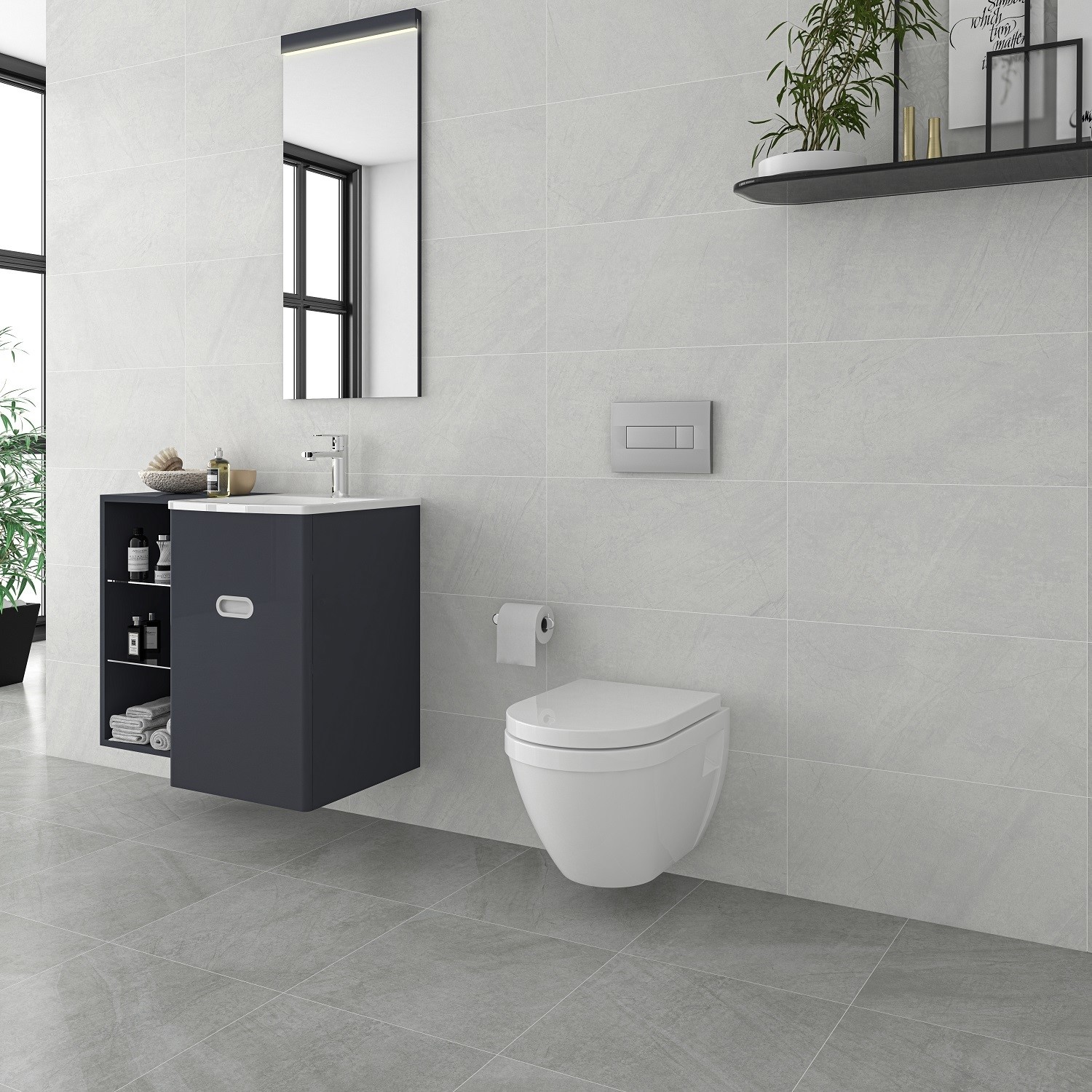 Dark Grey Stone Effect Floor Tile 450 x 450mm - Carlisle - Better Bathrooms