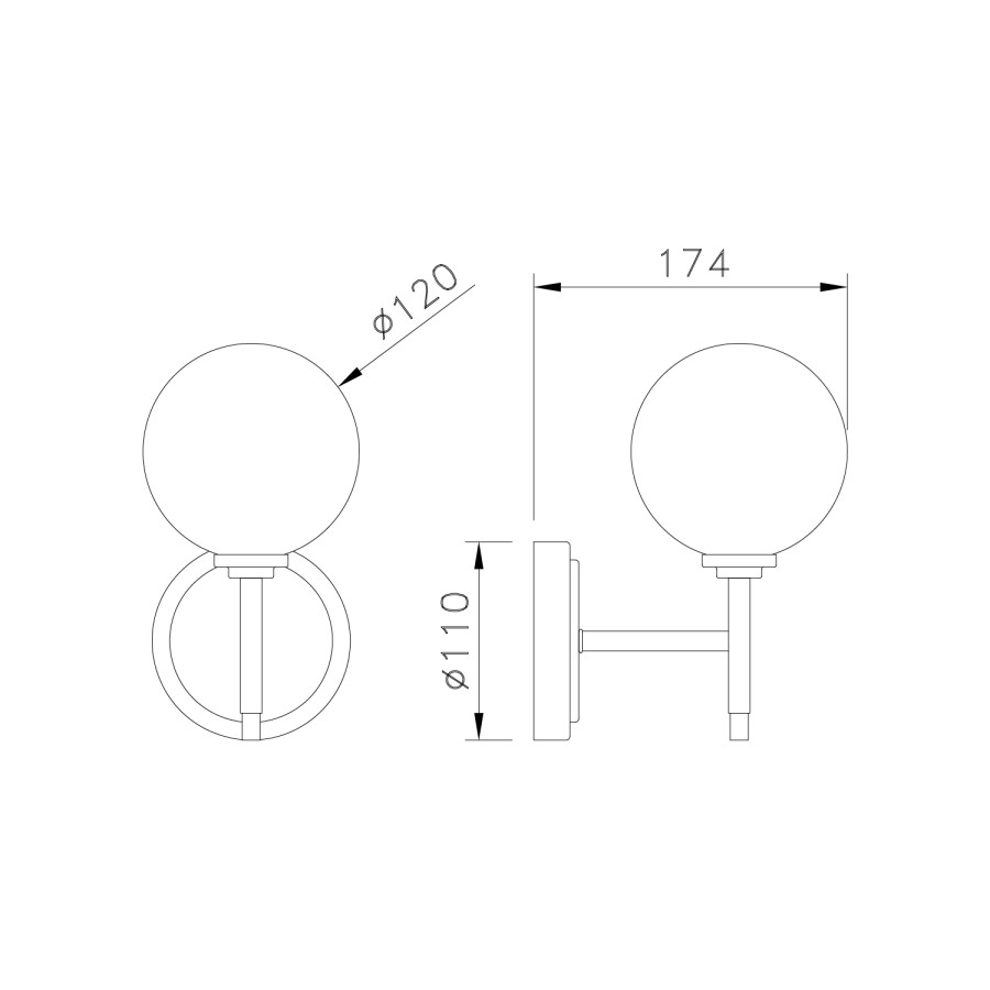 Black Bathroom Globe Wall Light - Porto