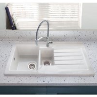 1.5 Bowl White Inset Ceramic Kitchen Sink with Reversible Drainer - Taylor & Moore Alexandra
