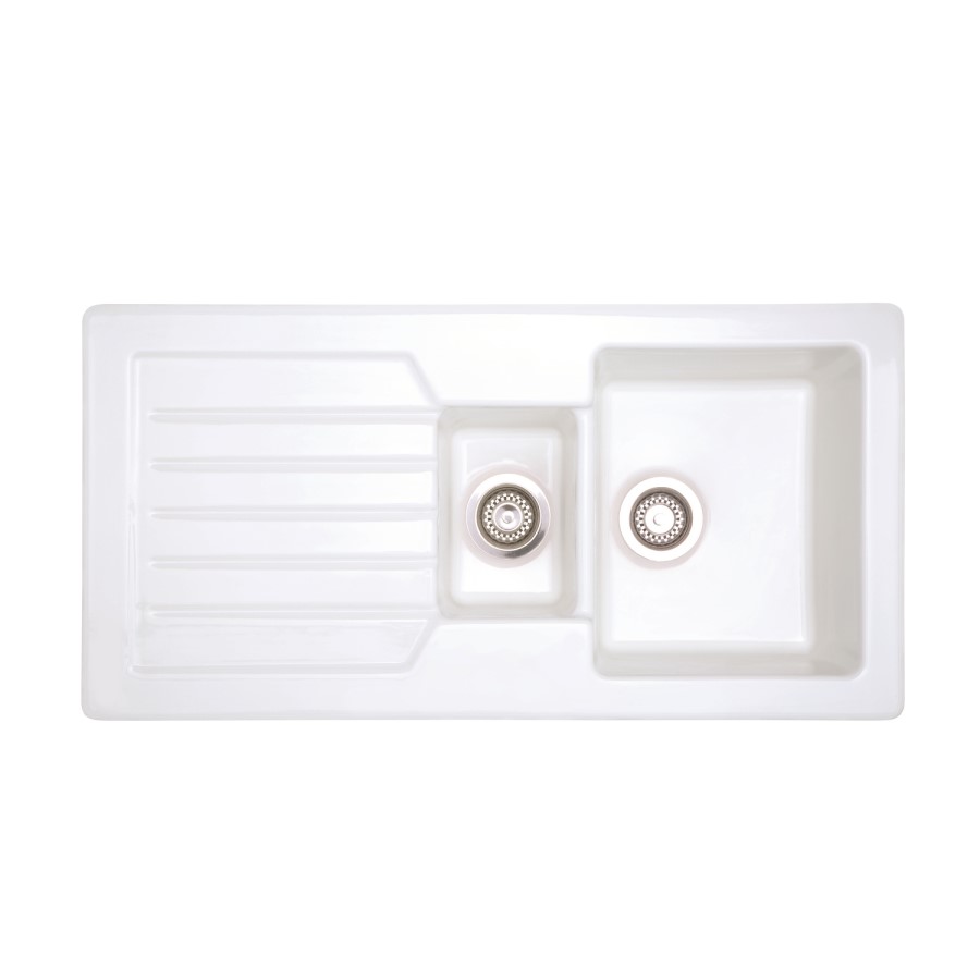 1.5 Bowl White Inset Ceramic Kitchen Sink with Reversible Drainer - Taylor & Moore Alexandra