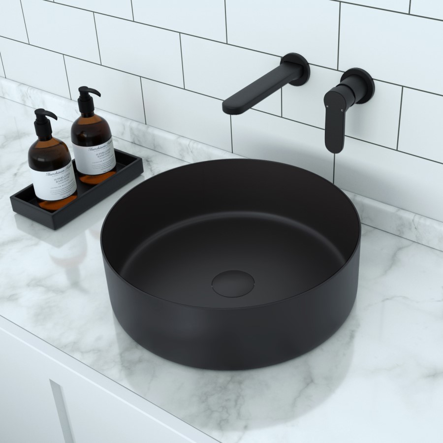 GRADE A2 - Stainless Steel Black Round Countertop Basin 400mm - Zorah