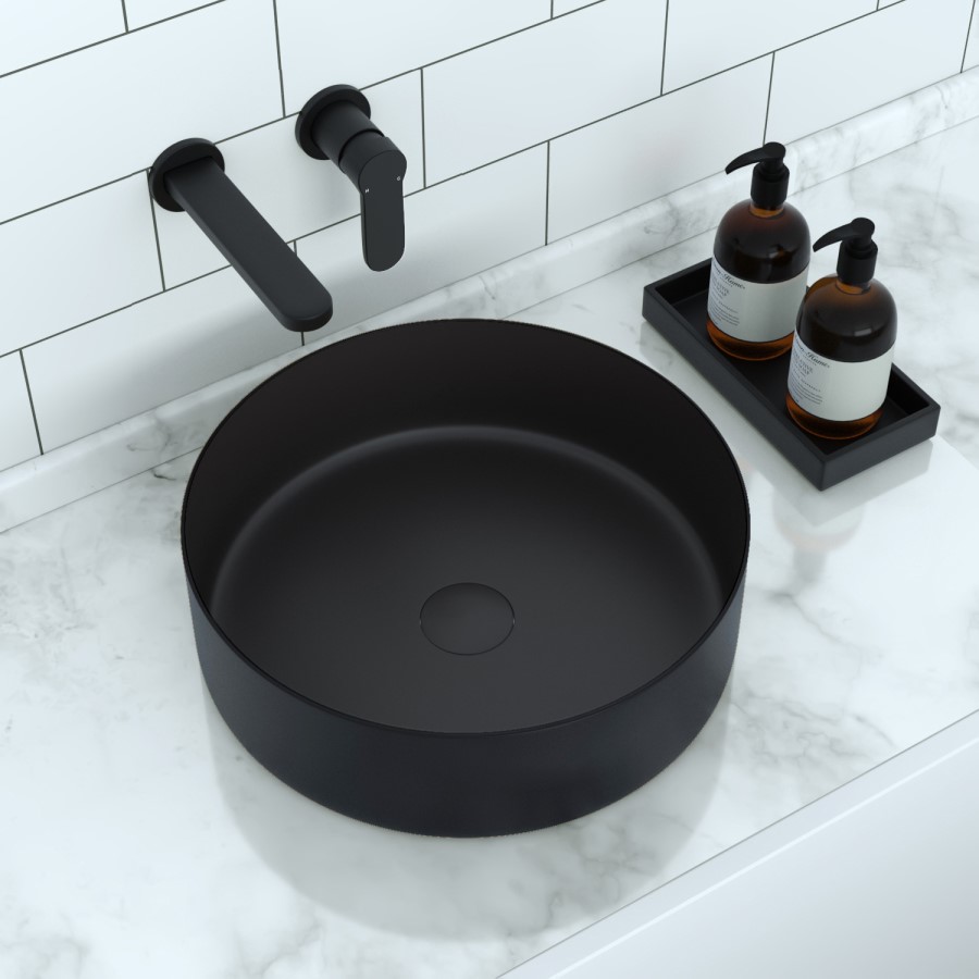 GRADE A2 - Stainless Steel Black Round Countertop Basin 400mm - Zorah