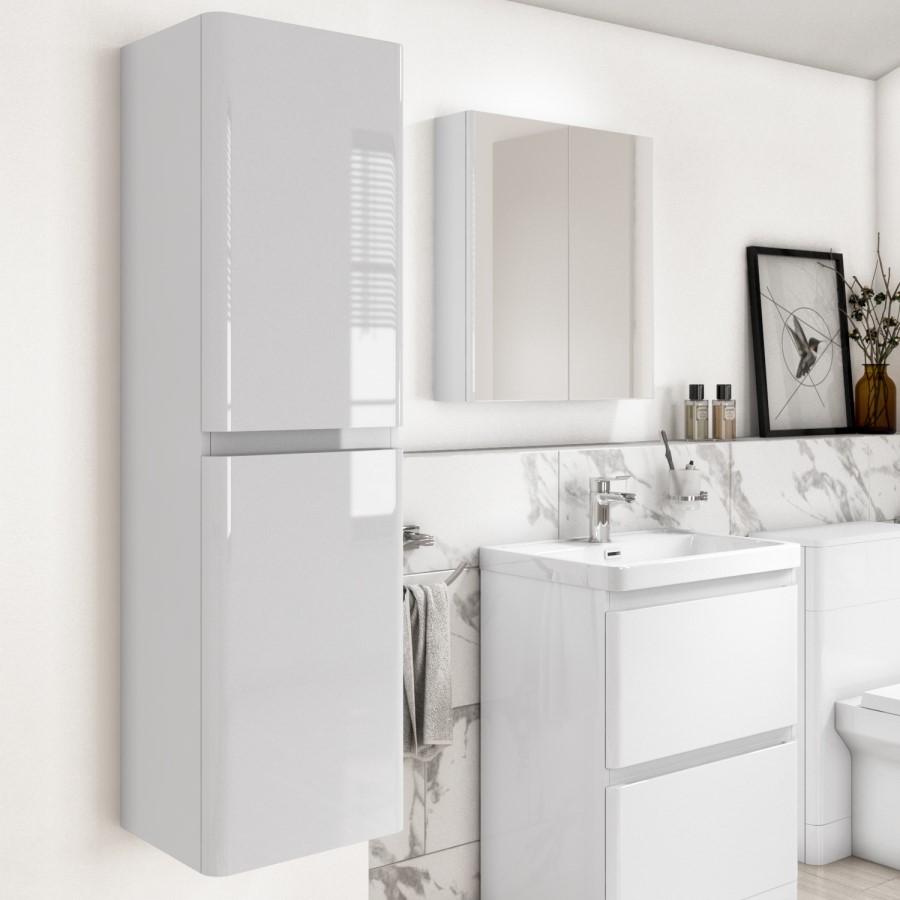 GRADE A2 - White Wall Hung Tall Bathroom Cabinet 400mm - Pendle
