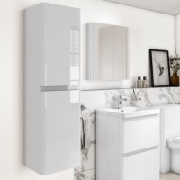GRADE A2 - White Wall Hung Tall Bathroom Cabinet 400mm - Pendle