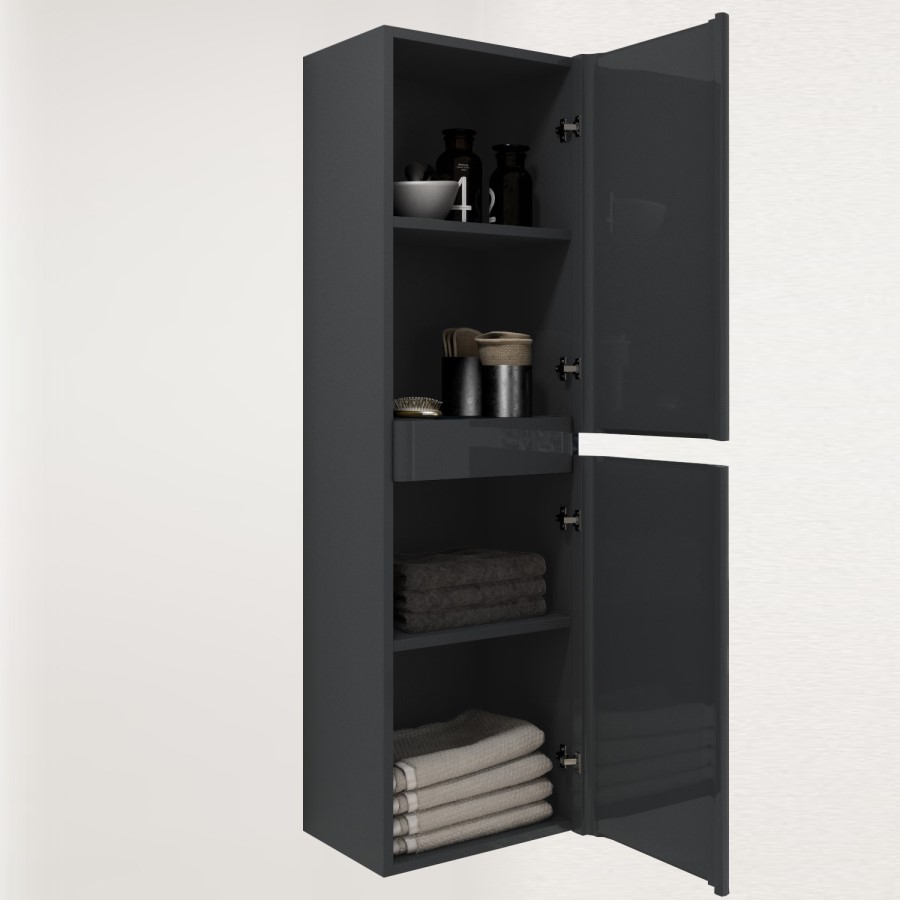 GRADE A1 - Dark Grey Wall Hung Tall Bathroom Cabinet 400mm - Pendle