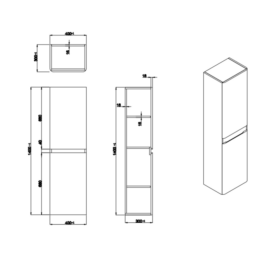 GRADE A1 - Dark Grey Wall Hung Tall Bathroom Cabinet 400mm - Pendle
