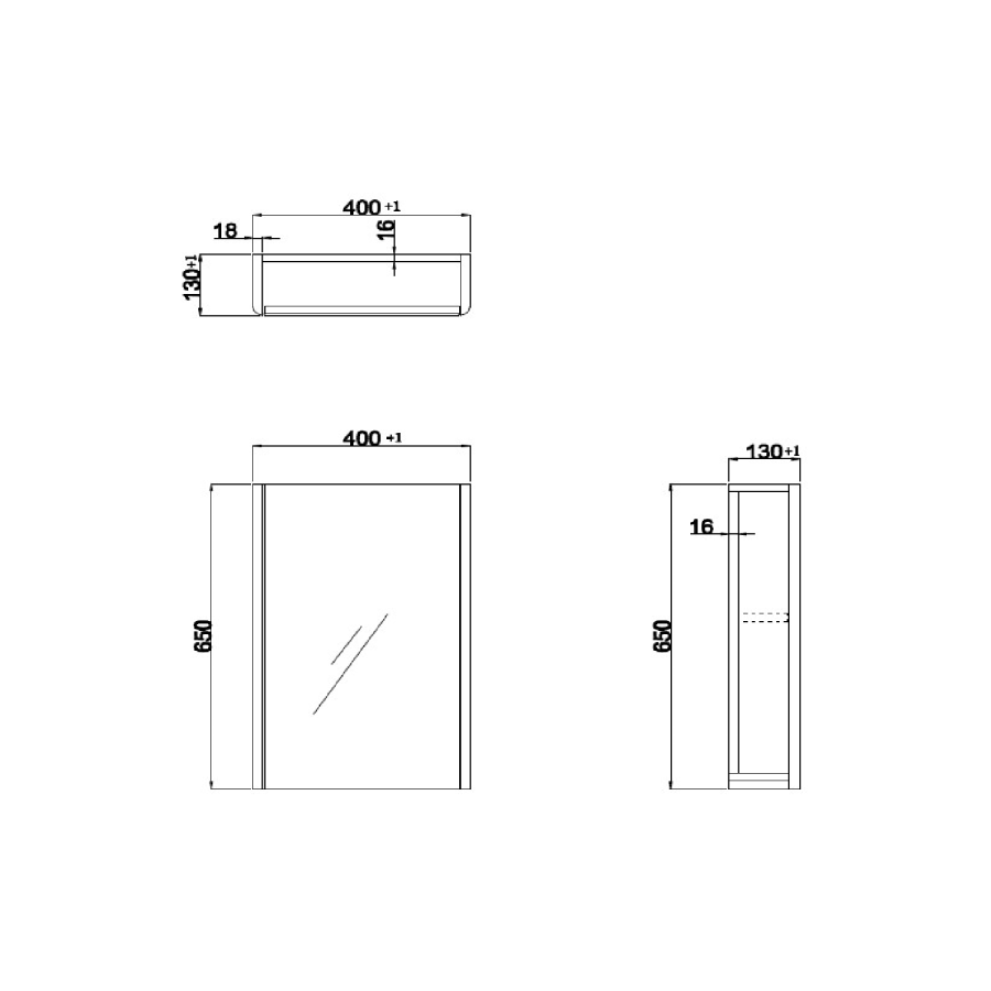 White Mirrored Bathroom Cabinet 400 x 650mm - Pendle