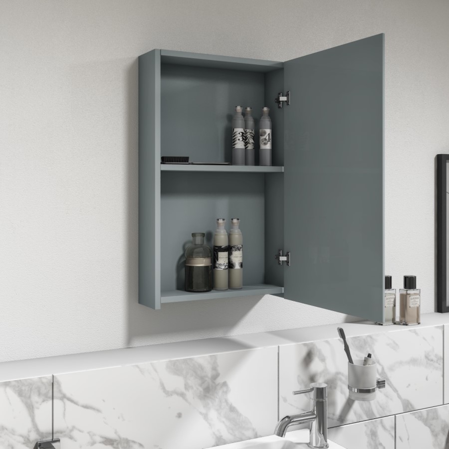 Light Grey Mirrored Bathroom Cabinet 400 x 650mm - Pendle