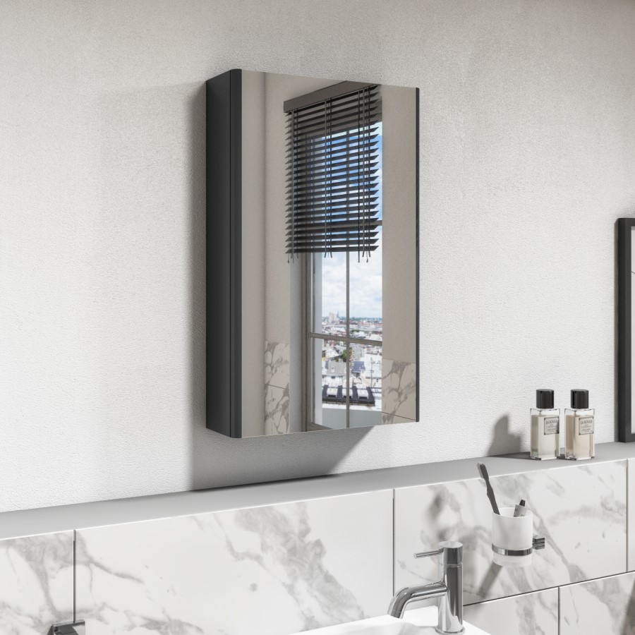 Dark Grey Mirrored Bathroom Cabinet 400 x 650mm - Pendle