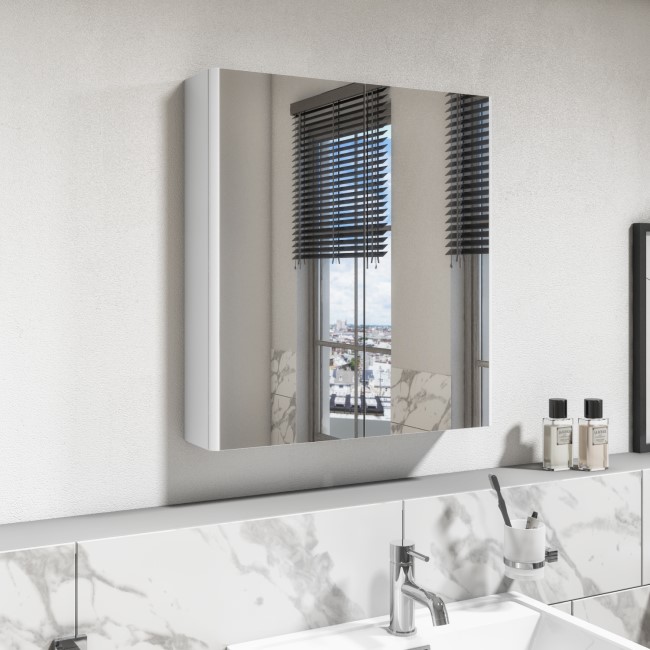 Double Door White Mirrored Bathroom Cabinet 600 x 650mm - Pendle