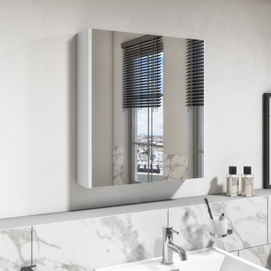 ONLY OPENED - Pendle 600 Curved edge two door mirror cabinet Wgloss