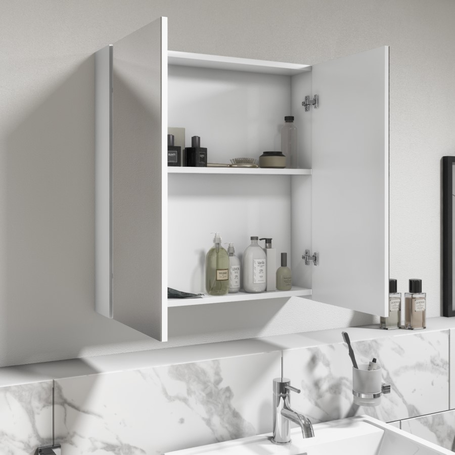 ONLY OPENED - Pendle 600 Curved edge two door mirror cabinet Wgloss