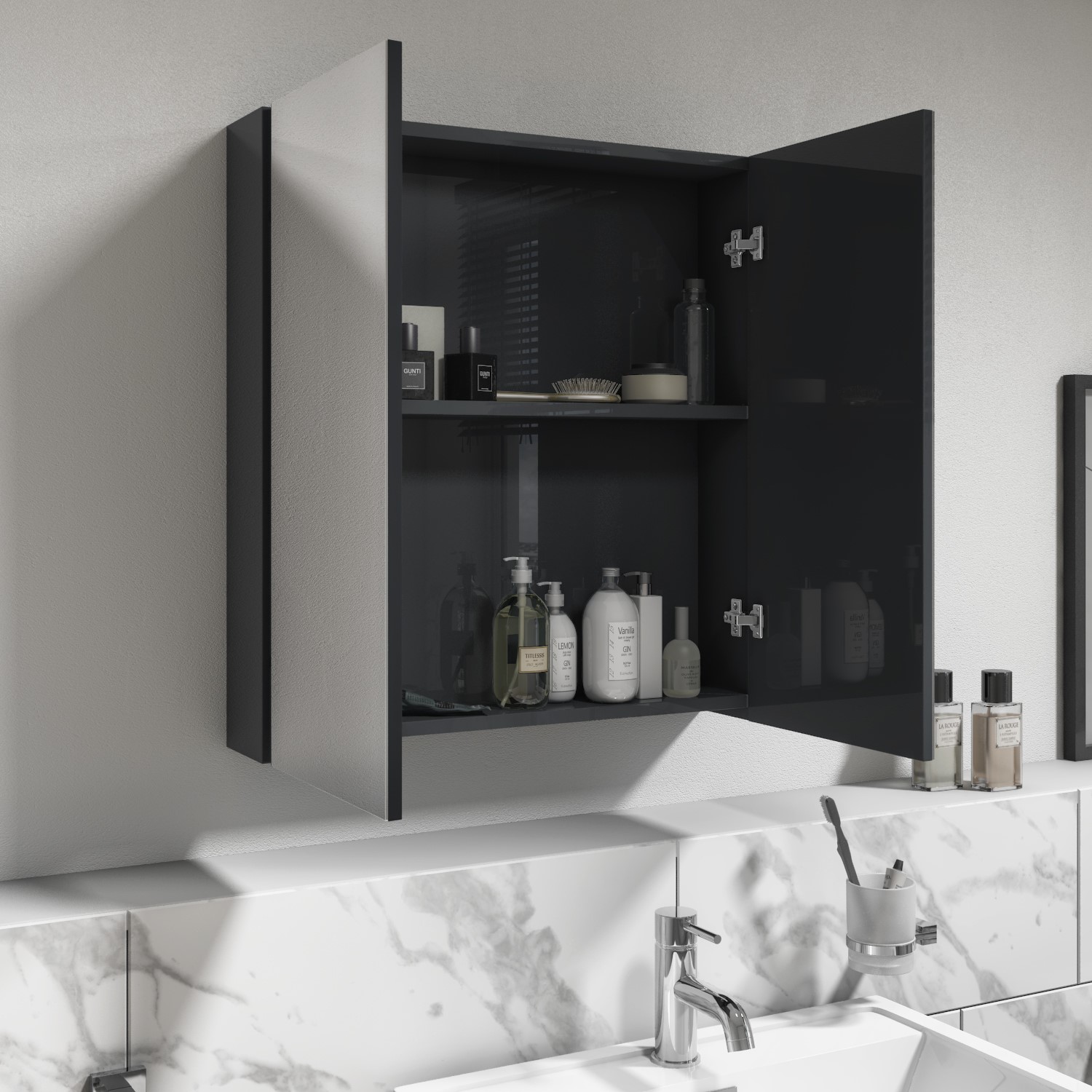 Dark Grey 2 Door Mirrored Bathroom Cabinet 600 x 650mm - Pendle ...