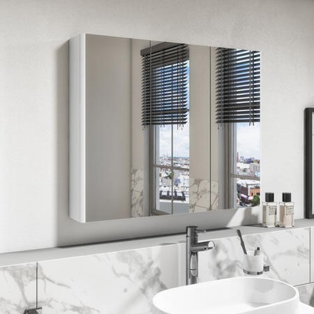 3 Door White Mirrored Bathroom Cabinet 800 x 650mm - Pendle - Better ...