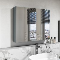 GRADE A1 - Light Grey Mirrored Wall Bathroom Cabinet 800 x 650mm - Pendle