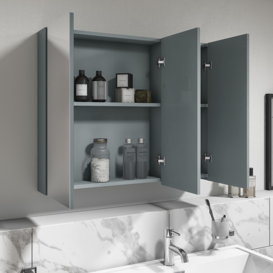GRADE A1 - Light Grey Mirrored Wall Bathroom Cabinet 800 x 650mm - Pendle