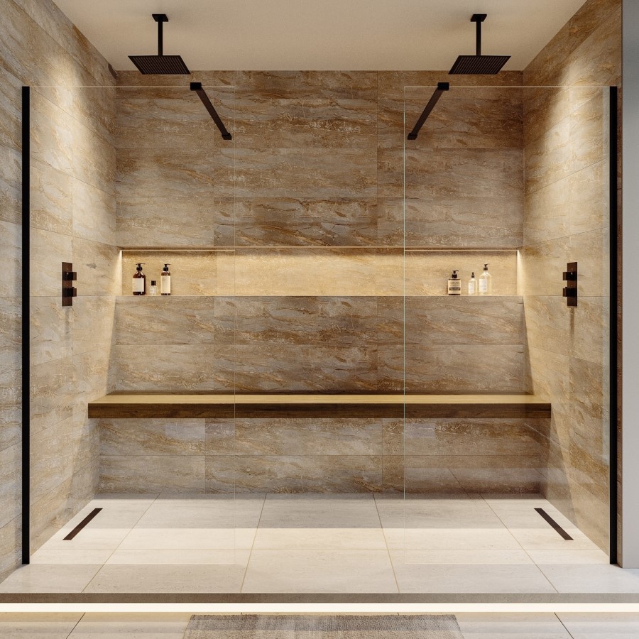 800mm Black Shower Screen for Wet Room & Walk In Shower - Corvus