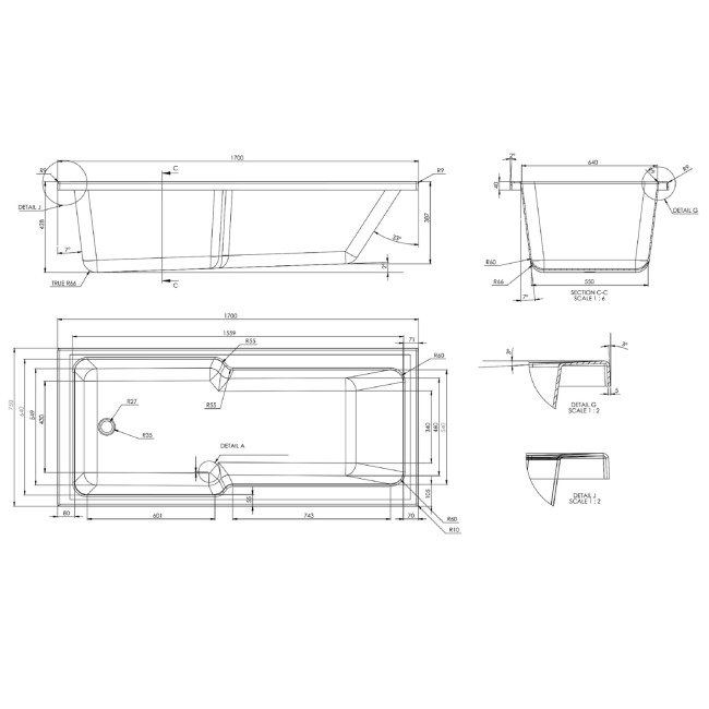 Single Ended Shower Bath with Front Panel & Chrome Bath Screen 1700 x ...