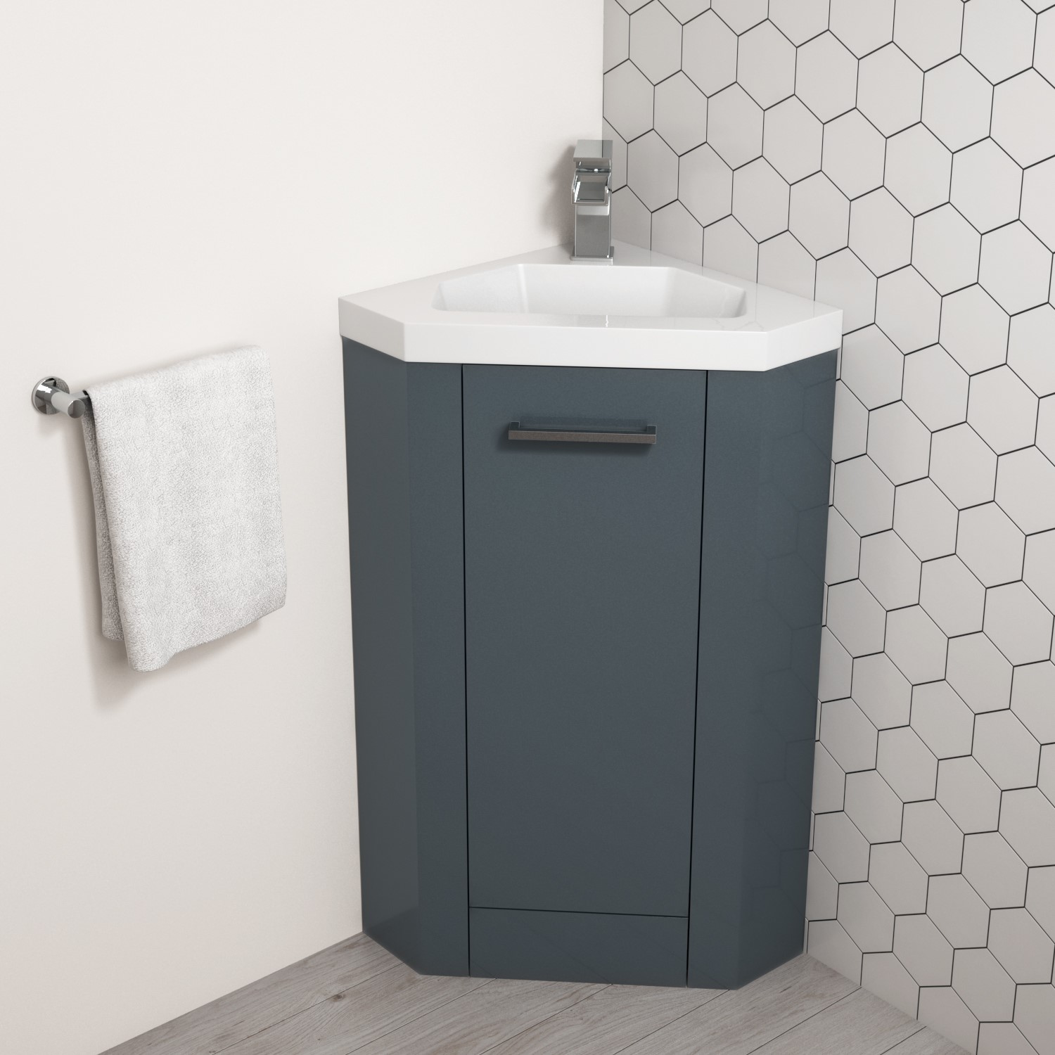 GRADE A1 400mm Grey Cloakroom Corner Vanity Unit Basin Apollo