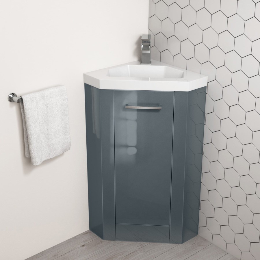 GRADE A2 - 400mm Grey Cloakroom Corner Vanity Unit & Basin - Apollo