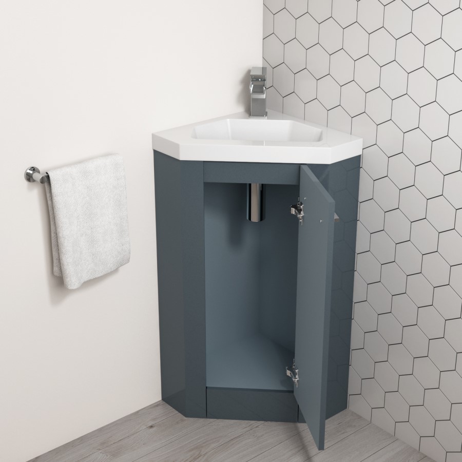 GRADE A1 - 400mm Grey Cloakroom Corner Vanity Unit & Basin - Apollo