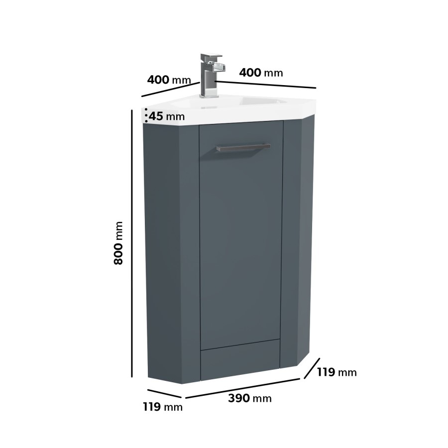 GRADE A2 - 400mm Grey Cloakroom Corner Vanity Unit & Basin - Apollo