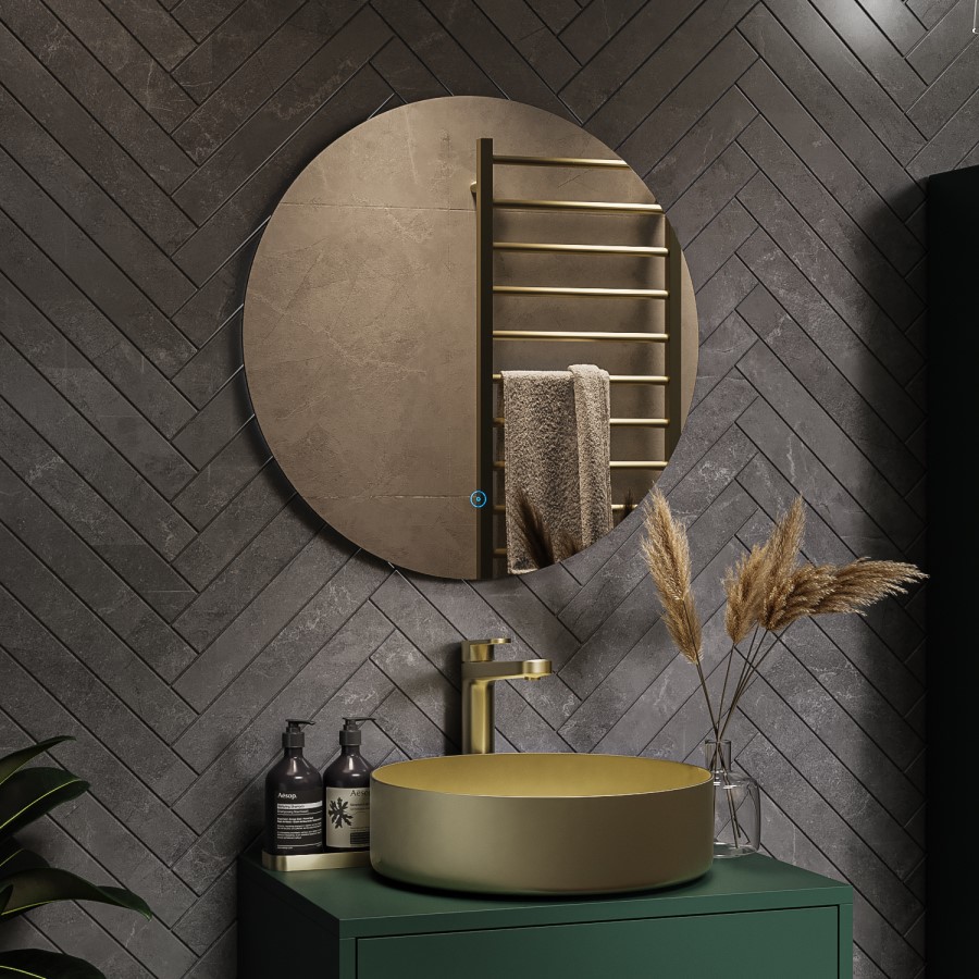 GRADE A3 - Round LED Bathroom Mirror with Demister 600mm -Luna 