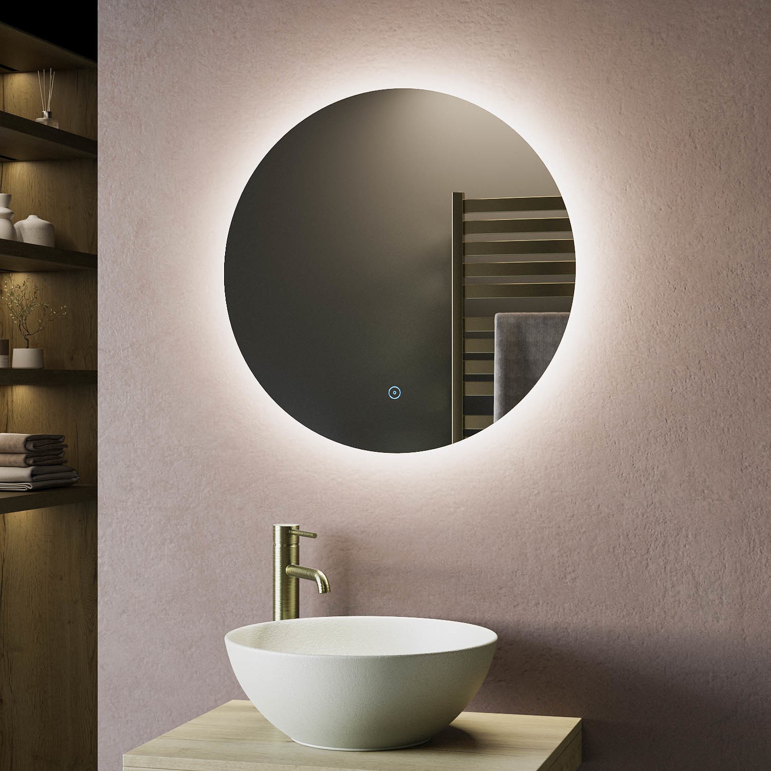 Round LED Bathroom Mirror with Demister 600mm Luna Better Bathrooms