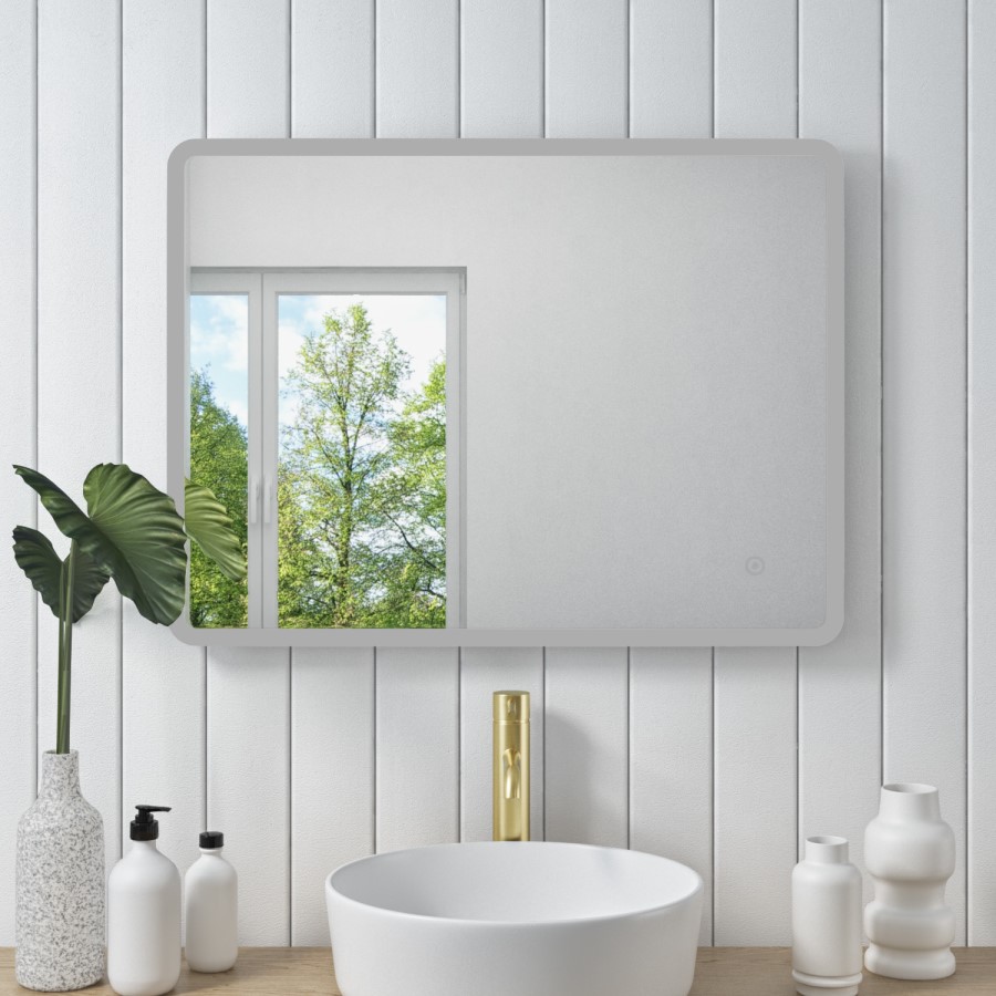 Rectangular LED Bathroom Mirror with Demister & Shaver Socket 900x700mm -Ariel