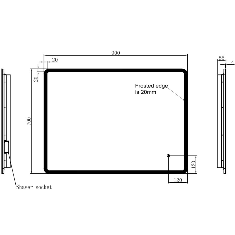 Rectangular LED Bathroom Mirror with Demister & Shaver Socket 900x700mm -Ariel