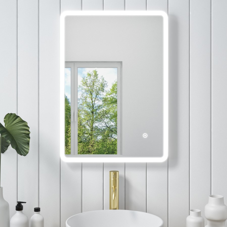 Rectangular LED Bathroom Mirror with Demister & Shaver Socket 500x700mm -Ariel  