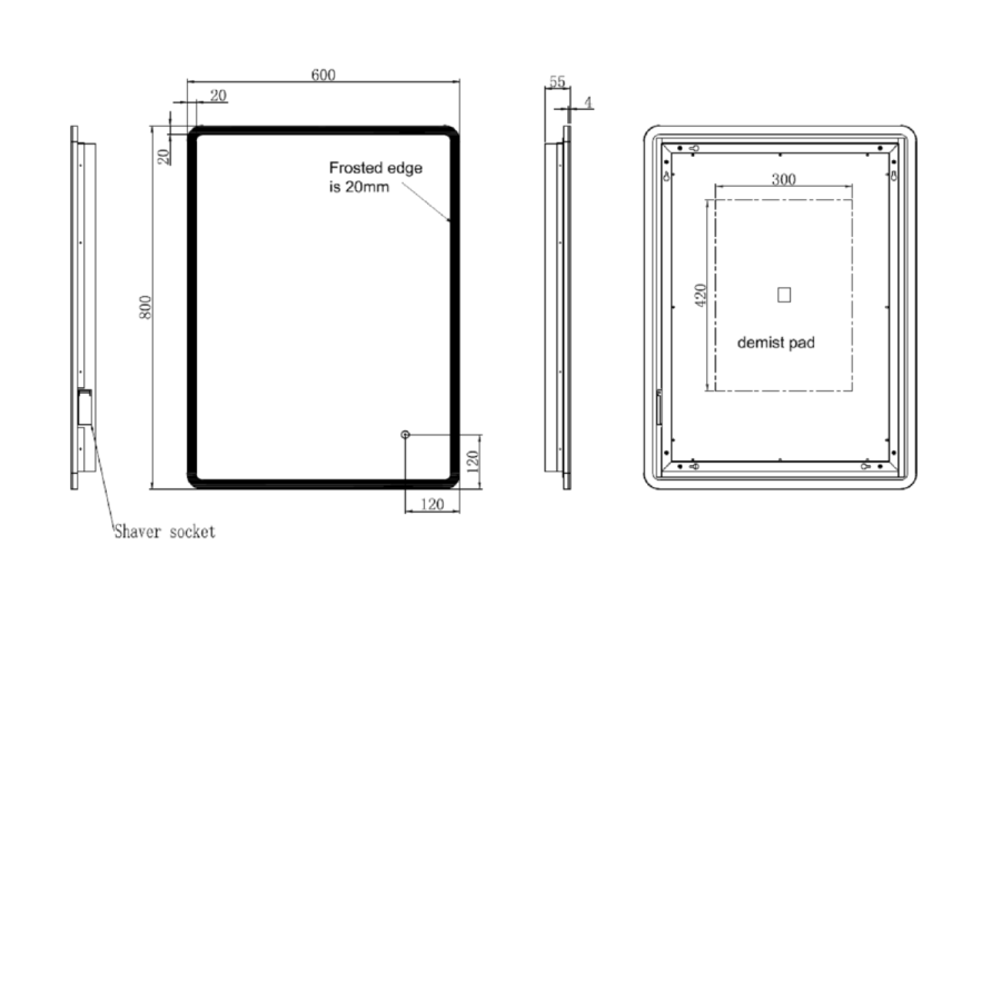GRADE A2 - Rectangular LED Bathroom Mirror with Demister & Shaver Socket 600x800mm -Ariel 