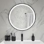 GRADE A1 - Round Black LED Bathroom Mirror with Demister 600mm -Antares 