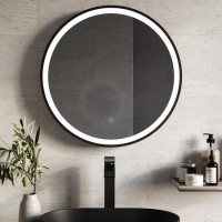 Round Black Heated Bathroom Mirror with Lights 600mm - Antares Round Black Heated Bathroom Mirror with Lights 600mm - Antares