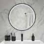 GRADE A1 - Round Black LED Bathroom Mirror with Demister 600mm -Antares 