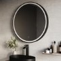 Round Black Heated Bathroom Mirror with Lights 600mm - Antares