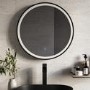 Round Black Heated Bathroom Mirror with Lights 600mm - Antares