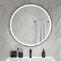 GRADE A1 - Round Black LED Bathroom Mirror with Demister 800mm -Antares 