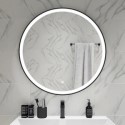 A1/BeBa_27537 GRADE A1 - Round Black LED Bathroom Mirror with Demister 800mm -Antares 