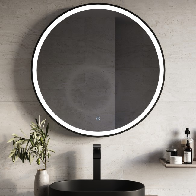 Round Black LED Bathroom Mirror with Demister 800mm -Antares - Better ...