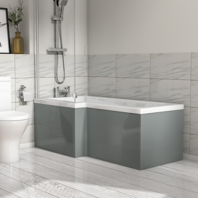 Wooden Light Grey L Shape Front Bath Panel - Pendle - Better Bathrooms