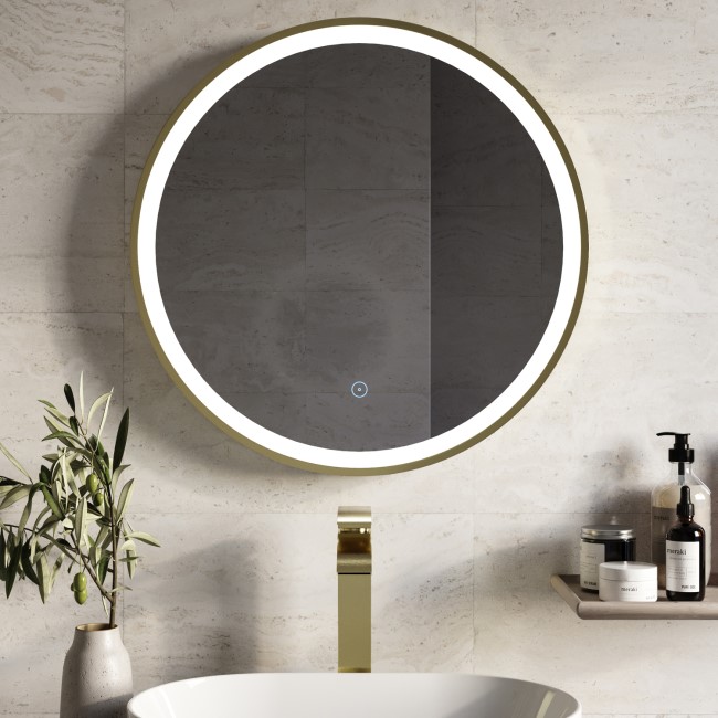 Round Brass LED Heated Bathroom Mirror 600mm Antares Better Bathrooms