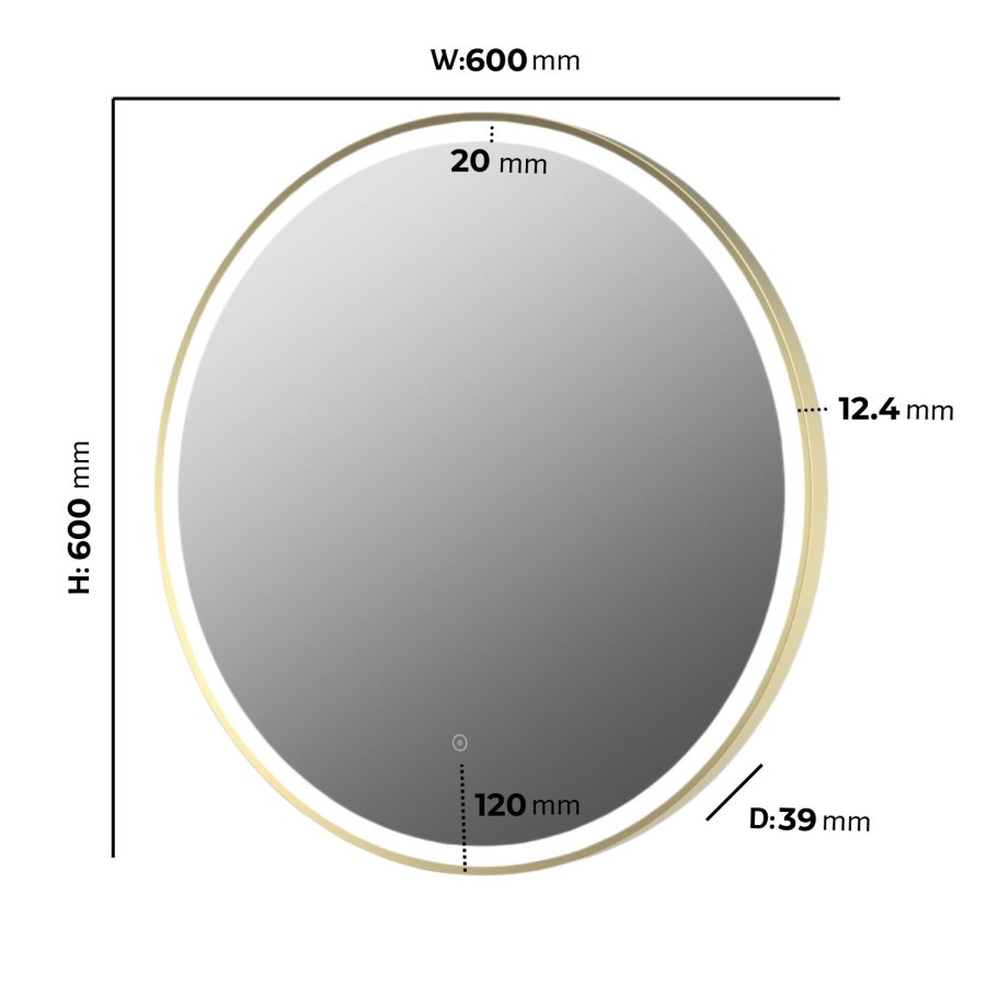 Round Brass Heated Bathroom Mirror with Lights 600mm -Antares