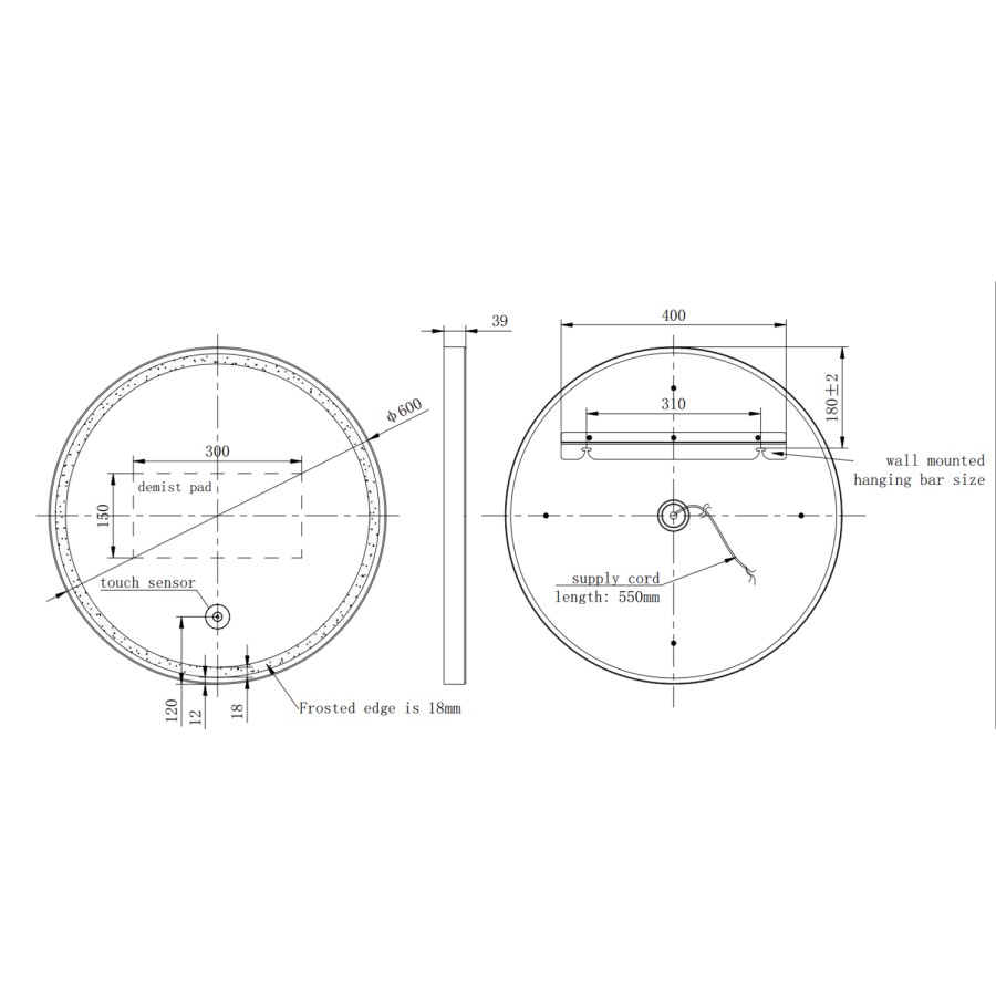 Round Brass Heated Bathroom Mirror with Lights 600mm -Antares